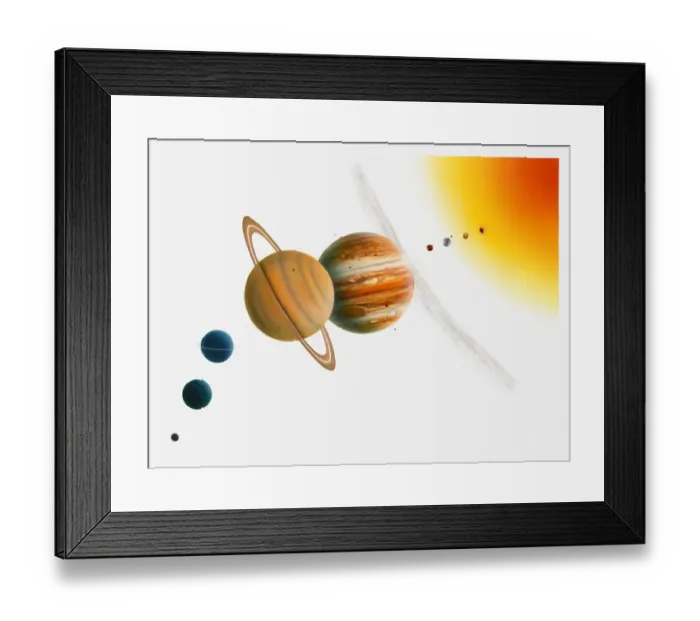 Framed Print : Illustration of the Sun, Mercury, Venus moon orbiting Earth, asteroid belt passing between Mars and Jupiter, and Uranus Framed Print : Illustration of the Sun, Mercury, Venus moon orbiting Earth, asteroid belt passing between Mars and Jupiter, and Uranus
