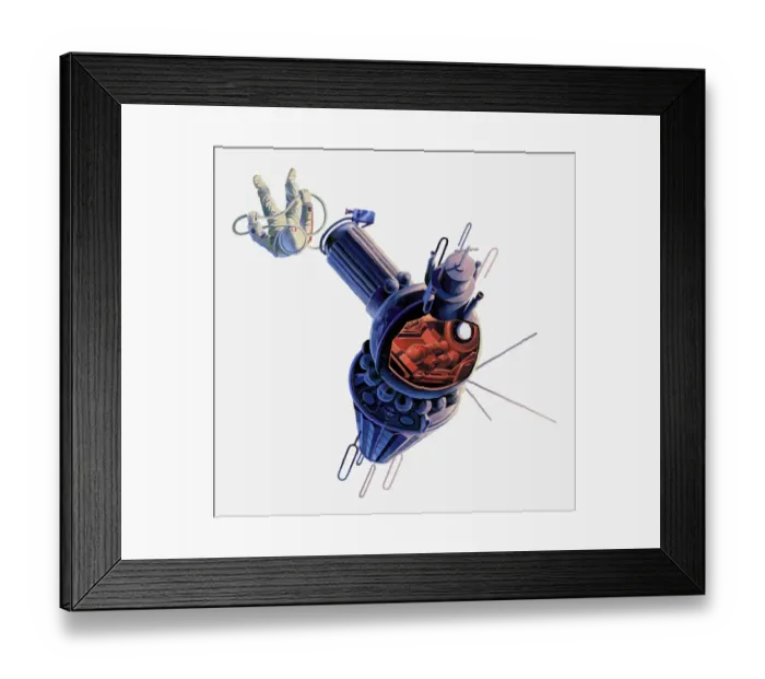 Framed Print : Illustration of Voskhod 2 space capsule with one astronaut inside and the other in space Framed Print : Illustration of Voskhod 2 space capsule with one astronaut inside and the other in space