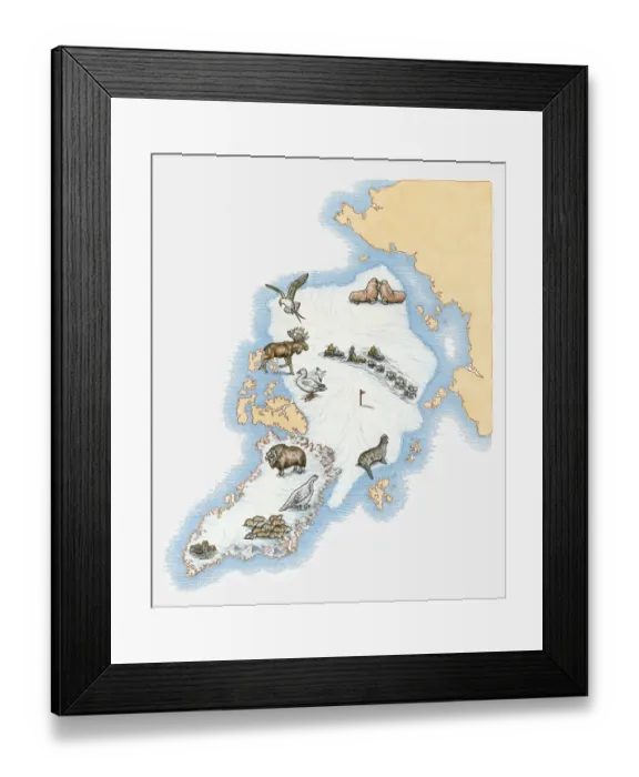 Framed Print : Illustrated map of Greenland Framed Print : Illustrated map of Greenland