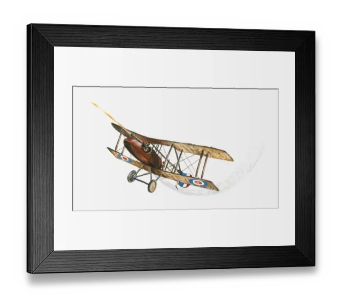 Framed Print : Illustration of World War One British pilot firing machine gun from Sopwith Camel aeroplane in mid-air