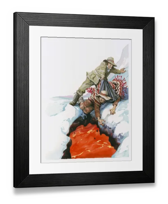 Framed Print : Illustration of Wilhelm von Humboldt gripping poncho of companion Francisco Jose de Caldas to prevent him from falling into lava Framed Print : Illustration of Wilhelm von Humboldt gripping poncho of companion Francisco Jose de Caldas to prevent him from falling into lava