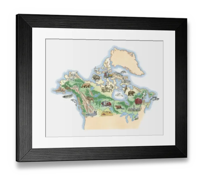 Framed Print : Illustrated map of Northern America including Canada and Alaska