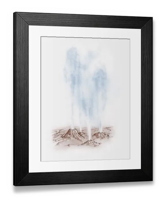 Framed Print : Illustration of steam forced upwards from geysers Framed Print : Illustration of steam forced upwards from geysers