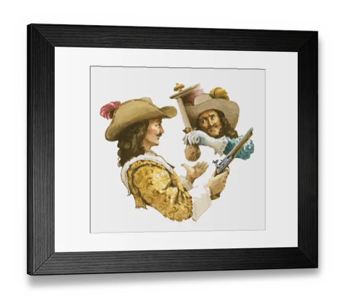Framed Print : Illustration of highwayman holding handgun as he takes bag of gold coins from aristocrat Framed Print : Illustration of highwayman holding handgun as he takes bag of gold coins from aristocrat