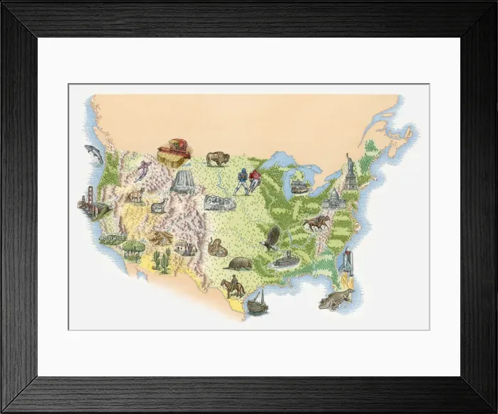 Framed Print : Illustrated map of the USA Framed Print : Illustrated map of the USA