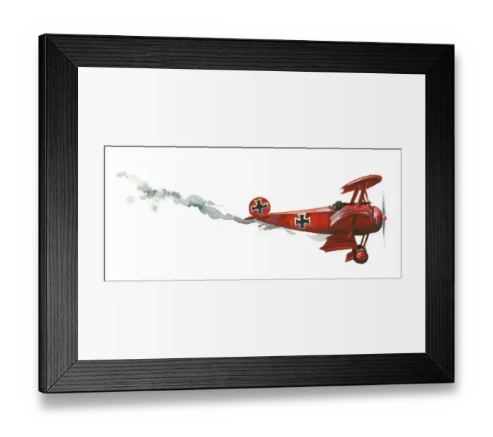 Framed Print : Illustration of Manfred von Richthofens bright red Fokker Dr. I triplane falling from sky Framed Print : Illustration of Manfred von Richthofens bright red Fokker Dr. I triplane falling from sky