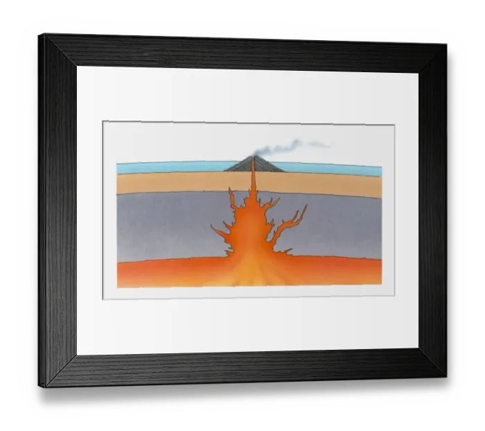Framed Print : Illustration of lava moving up below island volcano Framed Print : Illustration of lava moving up below island volcano