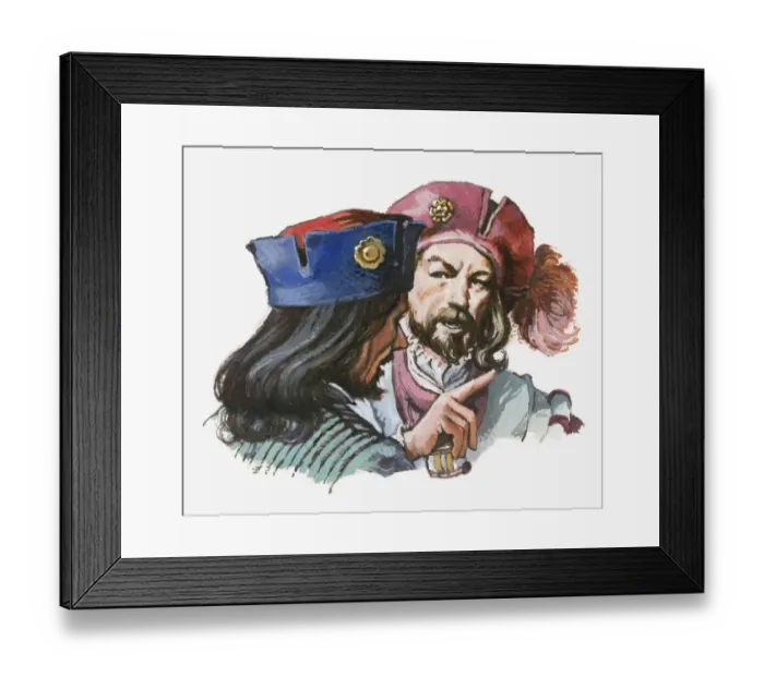 Framed Print : Illustration of Girolamo pointing accusing finger at Cellini Framed Print : Illustration of Girolamo pointing accusing finger at Cellini