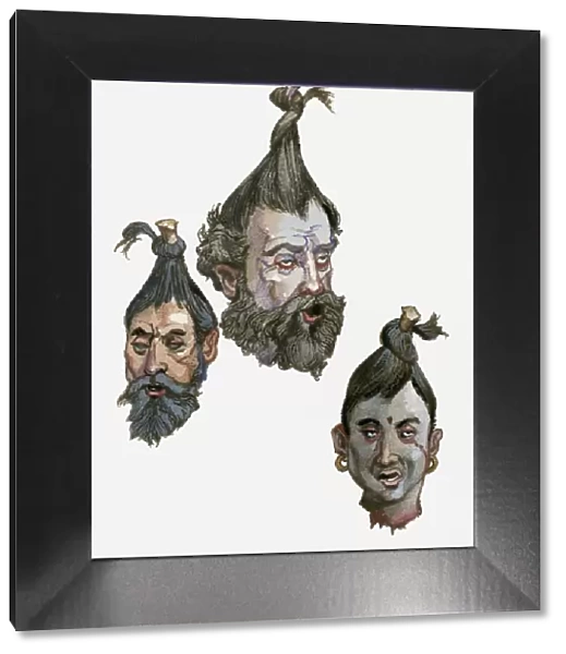Illustration of three severed heads