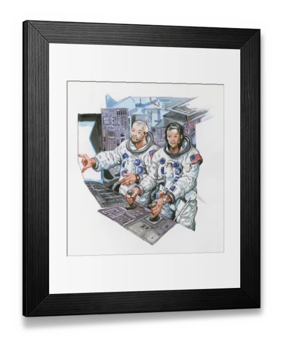 Framed Print : Illustration of American astronauts in space vehicle Framed Print : Illustration of American astronauts in space vehicle