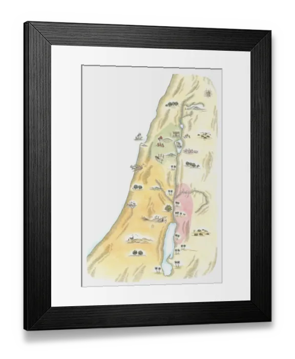Framed Print : Illustration of map of Judea, the area in which Jerusalem was situated, as it would have been at the time of Jesus