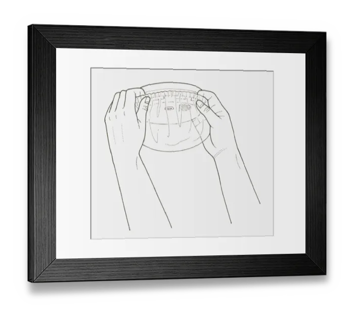 Framed Print : Black and white illustration of hands placing shower cap over smoke alarm, to prevent false alarm Framed Print : Black and white illustration of hands placing shower cap over smoke alarm, to prevent false alarm