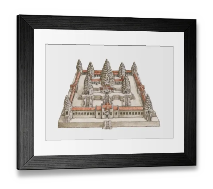 Framed Print : Illustration of 12th century Angkor Wat temple complex in Cambodia