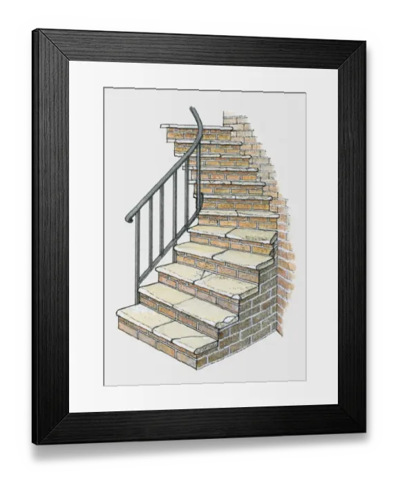 Framed Print : Illustration of bricks steps with handrail Framed Print : Illustration of bricks steps with handrail