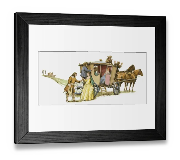 Framed Print : Illustration of highwayman Claude Duval greeting female passenger as men attack carriage