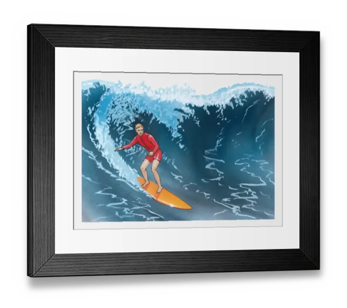 Framed Print : Illustration of surfer and large wave Framed Print : Illustration of surfer and large wave