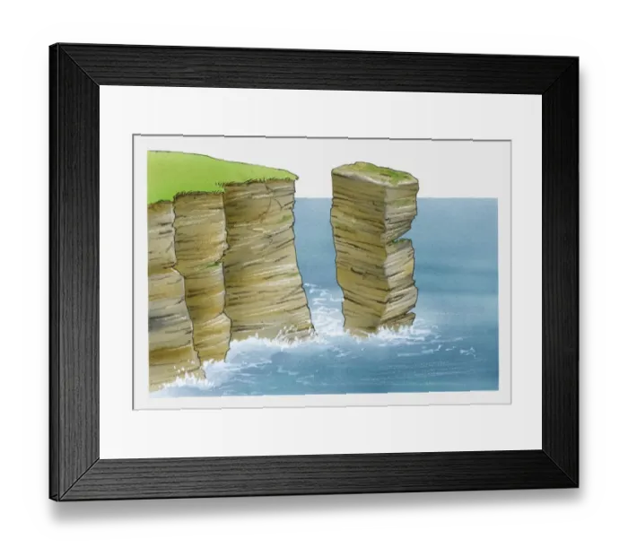 Framed Print : Illustration of stack, vertical columns of rock in sea and on coastline Framed Print : Illustration of stack, vertical columns of rock in sea and on coastline