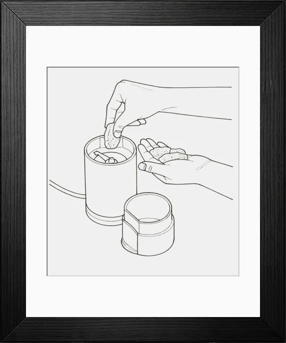 Framed Print : Black and white illustration of putting nut in grinder Framed Print : Black and white illustration of putting nut in grinder