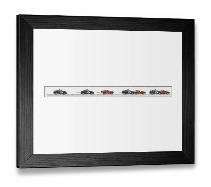 Framed Print : Sequence of illustrations of police car in pursuing and catching up with red sports car Framed Print : Sequence of illustrations of police car in pursuing and catching up with red sports car