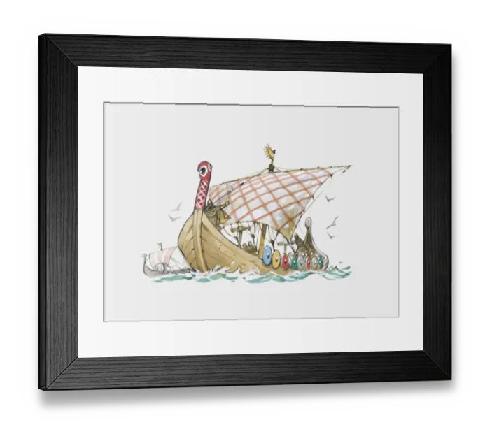 Framed Print : Illustration of Viking ships at sea Framed Print : Illustration of Viking ships at sea