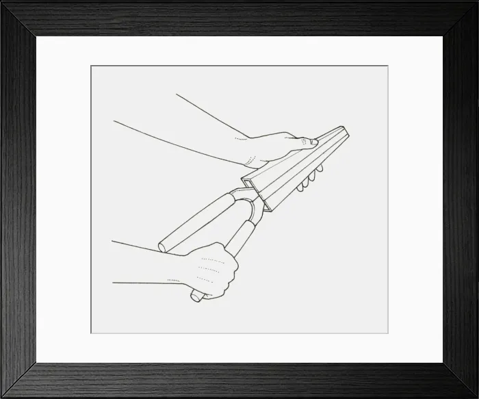 Framed Print : Black and white illustration of hands putting garden shears in protective case Framed Print : Black and white illustration of hands putting garden shears in protective case