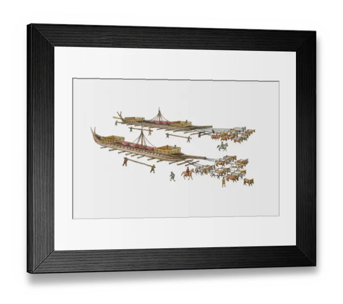 Framed Print : Illustration of ox pulling Ottoman ships overland Framed Print : Illustration of ox pulling Ottoman ships overland