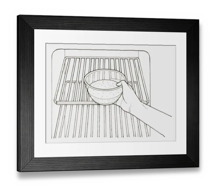 Framed Print : Black and white illustration of hand placing bowl of bicarbonate of soda inside fridge (cleaning a refrigerator of bad smells) Framed Print : Black and white illustration of hand placing bowl of bicarbonate of soda inside fridge (cleaning a refrigerator of bad smells)