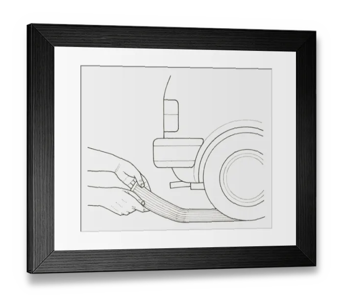 Framed Print : Black and white illustration, using a cars rubber foot mat to provide extra grip for tyres in snow Framed Print : Black and white illustration, using a cars rubber foot mat to provide extra grip for tyres in snow