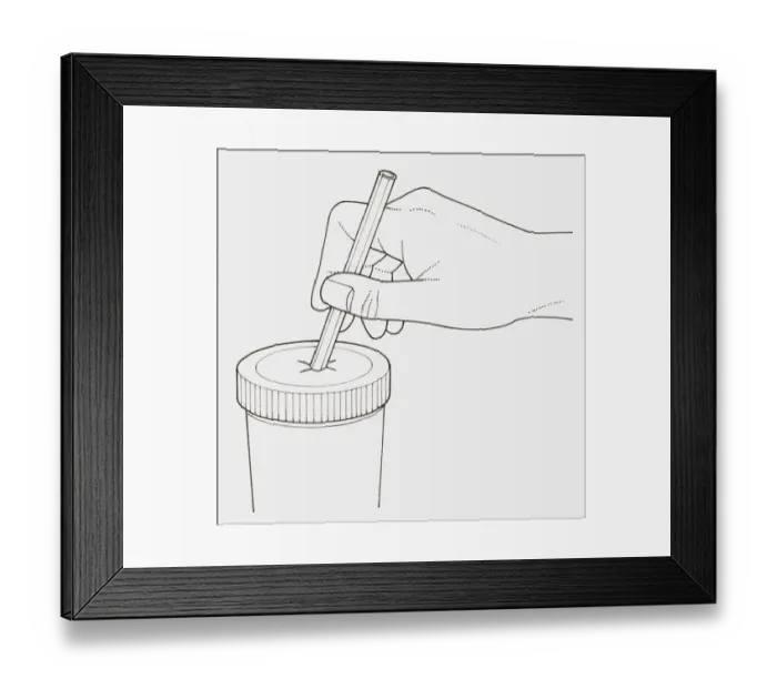 Framed Print : Black and white illustration of hand inserting drinking straw in lid of disposable cup Framed Print : Black and white illustration of hand inserting drinking straw in lid of disposable cup
