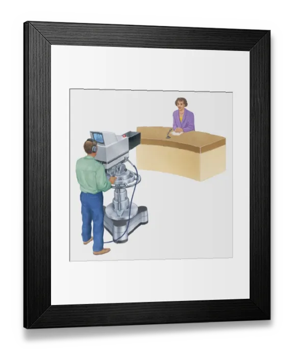 Framed Print : Illustration of broadcaster and camera operator Framed Print : Illustration of broadcaster and camera operator