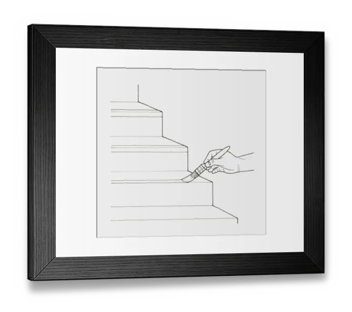 Framed Print : Black and white illustration of hand painting white stripes onto the edge of steps for safety Framed Print : Black and white illustration of hand painting white stripes onto the edge of steps for safety