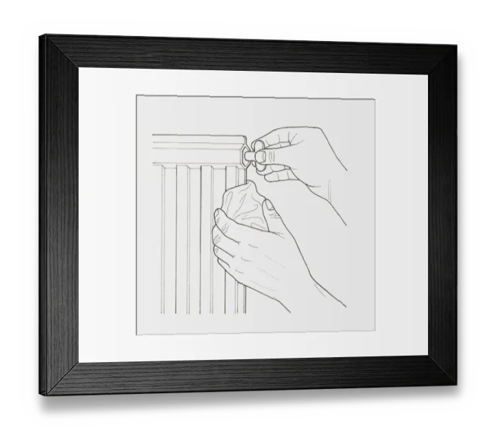 Framed Print : Black and white illustration of hands bleeding a radiator Framed Print : Black and white illustration of hands bleeding a radiator
