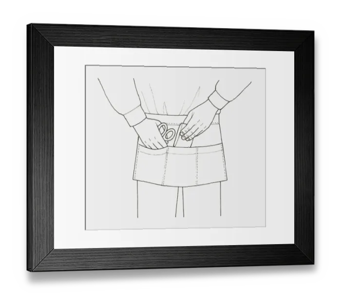 Framed Print : Black and white illustration of an apron with pockets, holding small items like scissors
