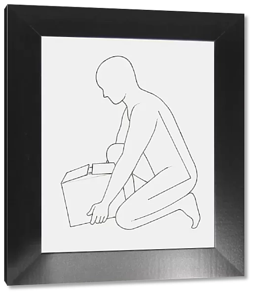 Black and white illustration of a person lifting a box correctly