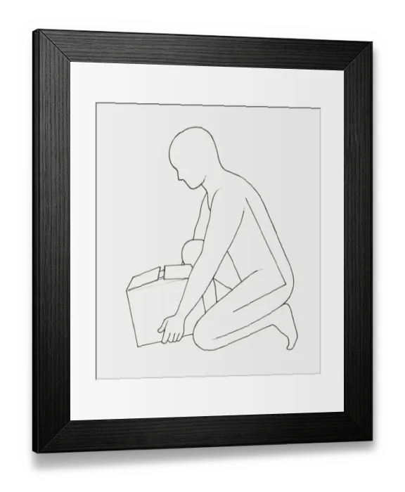 Framed Print : Black and white illustration of a person lifting a box correctly Framed Print : Black and white illustration of a person lifting a box correctly