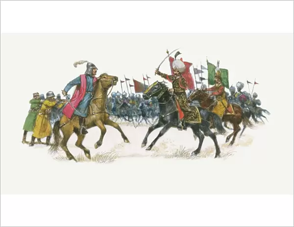 Illustration of Suleiman The Magnificent during Battle of Mohacs