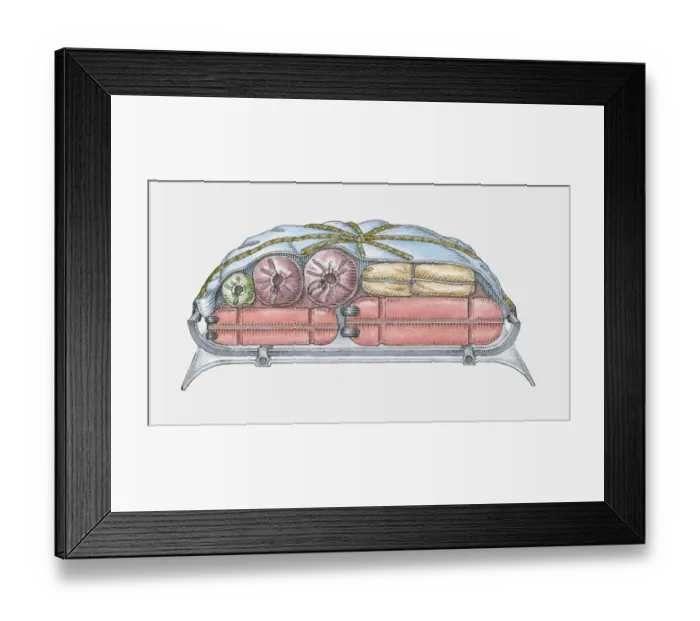 Framed Print : Roof of a car loaded with luggage, covered with waterproof tarpaulin Framed Print : Roof of a car loaded with luggage, covered with waterproof tarpaulin