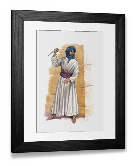 Framed Print : Middle eastern man standing near wall holding knife Framed Print : Middle eastern man standing near wall holding knife