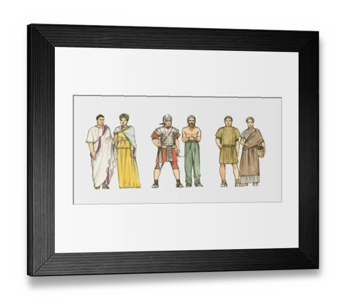 Framed Print : Illustration of male and female patricians, soldier and slave, and male and female plebeians Framed Print : Illustration of male and female patricians, soldier and slave, and male and female plebeians