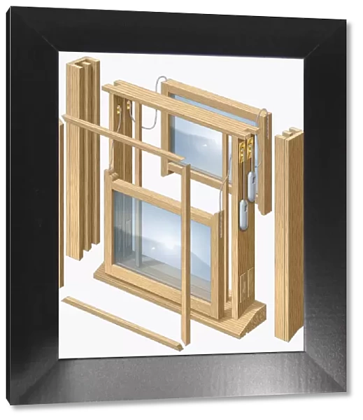Sash window, exploded view