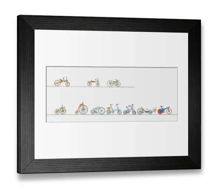 Framed Print : Sequence of illustrations of history of the bicycle Framed Print : Sequence of illustrations of history of the bicycle