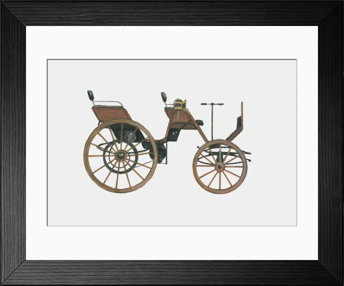 Framed Print : Illustration of 1886 Gottlieb Daimler carriage with engine by Framed Print : Illustration of 1886 Gottlieb Daimler carriage with engine by