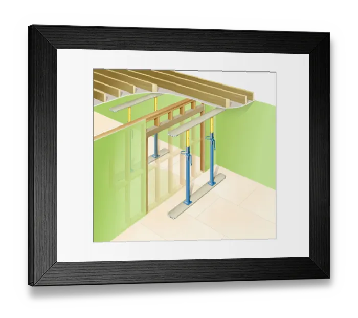 Framed Print : Making an opening in a loadbearing timber wall, supported by props Framed Print : Making an opening in a loadbearing timber wall, supported by props