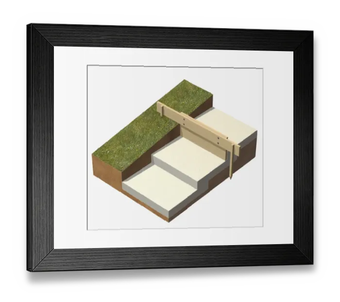 Framed Print : Building on a slope in a garden, creating steps Framed Print : Building on a slope in a garden, creating steps