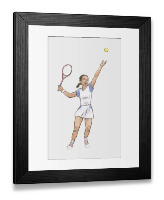 Framed Print : Illustration of young female tennis player preparing to serve ball Framed Print : Illustration of young female tennis player preparing to serve ball