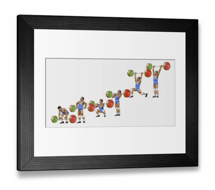 Framed Print : Sequence of illustrations showing man weightlifting
