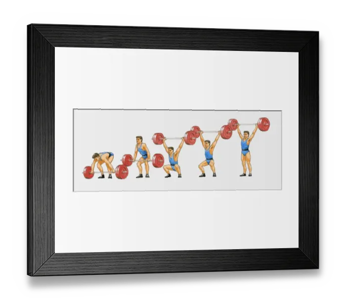 Framed Print : Sequence of illustrations showing man weightlifting Framed Print : Sequence of illustrations showing man weightlifting