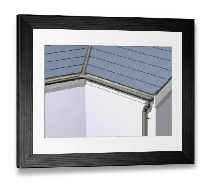 Framed Print : Guttering system on a house, close-up