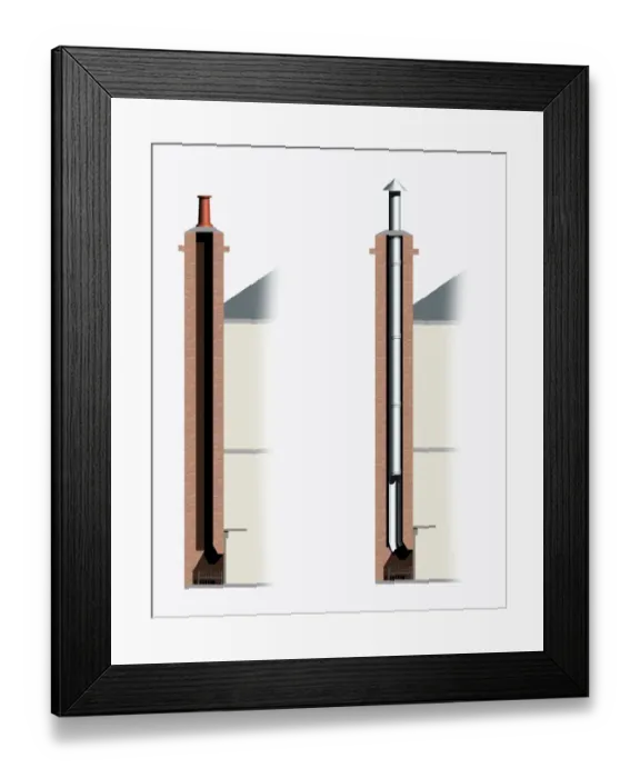 Framed Print : Basic chimney constructed of brick, and a chimney with a metal liner in it Framed Print : Basic chimney constructed of brick, and a chimney with a metal liner in it