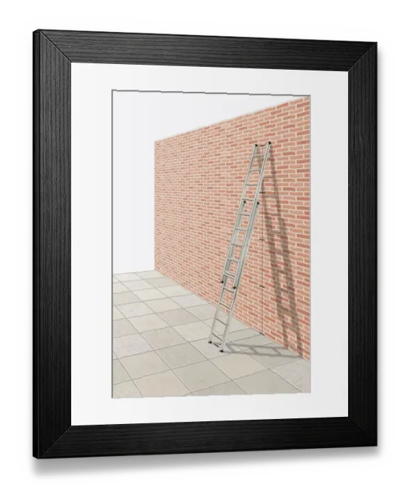 Framed Print : Extendable ladder against brick wall